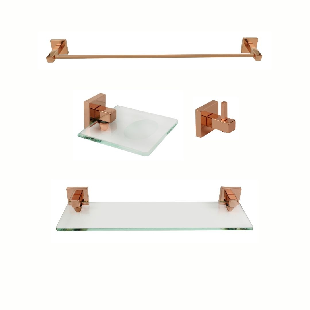 KIT DE ACESSÓRIOS PARA BANHEIRO SQUARE ROSE GOLD