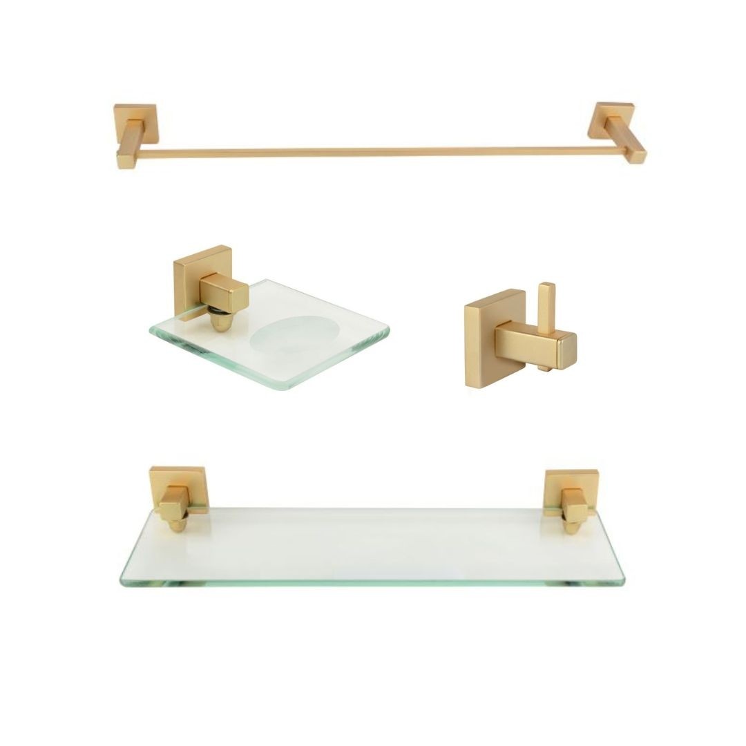 KIT DE ACESSÓRIOS PARA BANHEIRO SQUARE OURO FOSCO