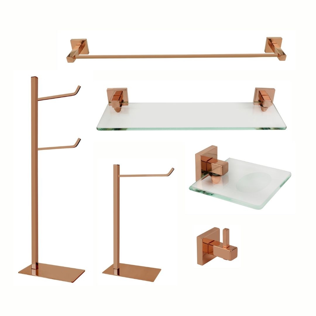 KIT DE ACESSÓRIOS PARA BANHEIRO SQUARE ROSE GOLD