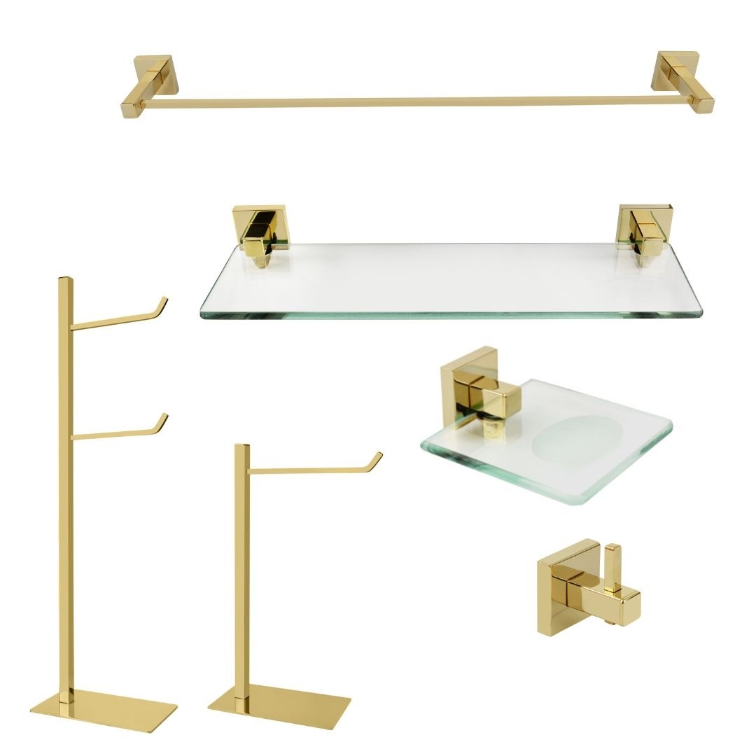 KIT DE ACESSÓRIOS PARA BANHEIRO SQUARE GOLD