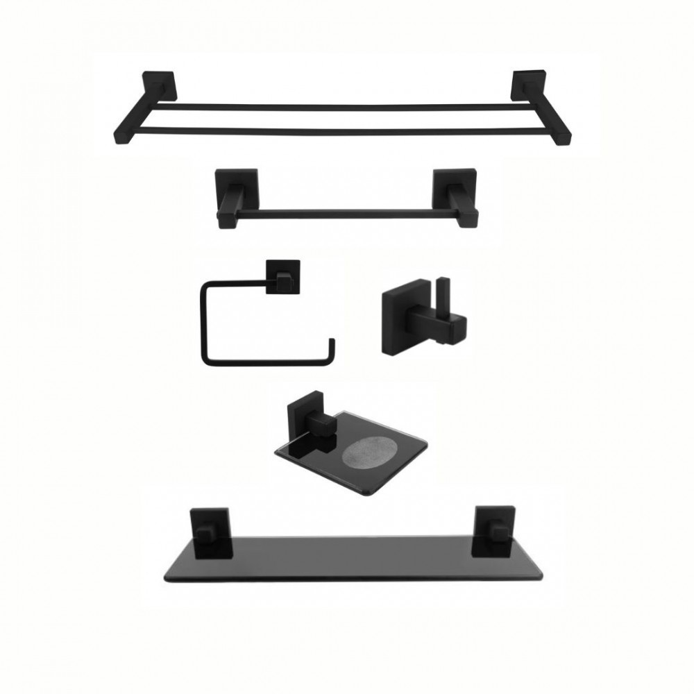 KIT DE ACESSÓRIOS PARA BANHEIRO 6 PEÇAS SQUARE BLACK