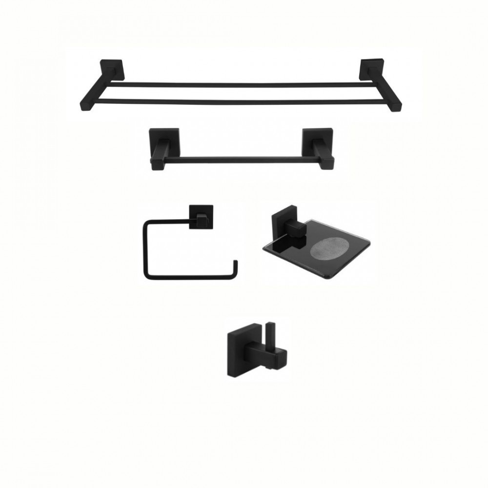 KIT DE ACESSÓRIOS PARA BANHEIRO 5 PEÇAS SQUARE BLACK