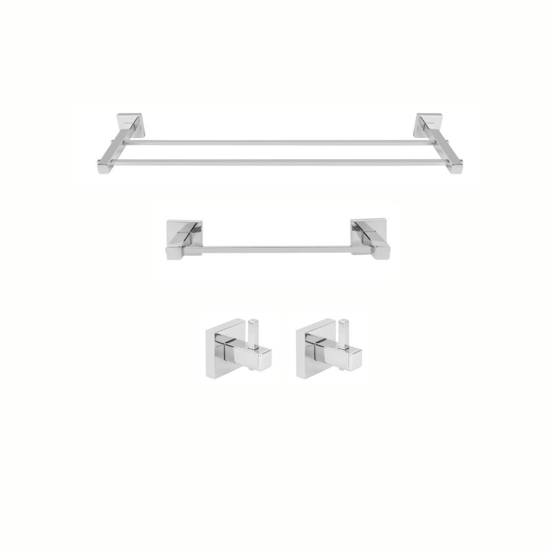 KIT PORTA TOALHAS E CABIDES SQUARE