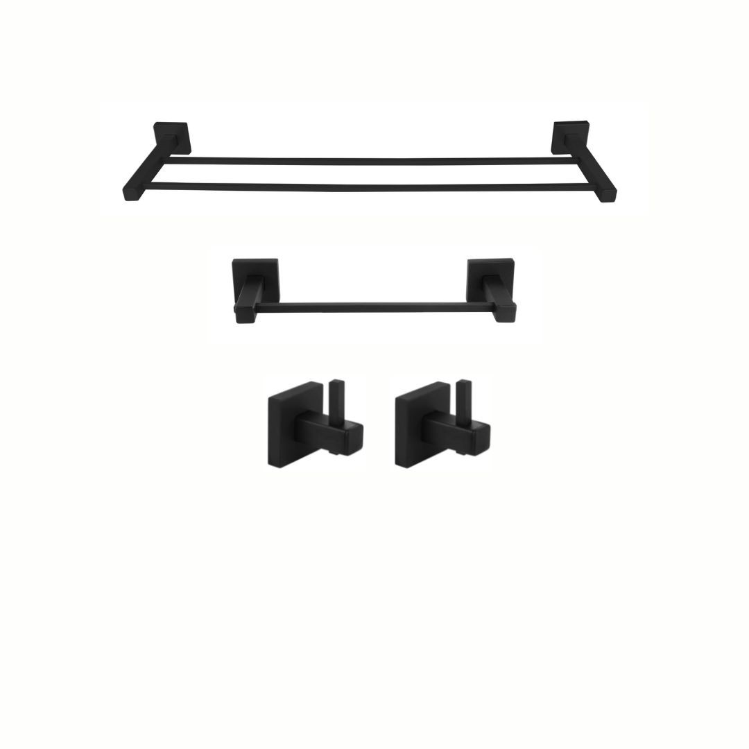 KIT PORTA TOALHAS E CABIDES SQUARE BLACK
