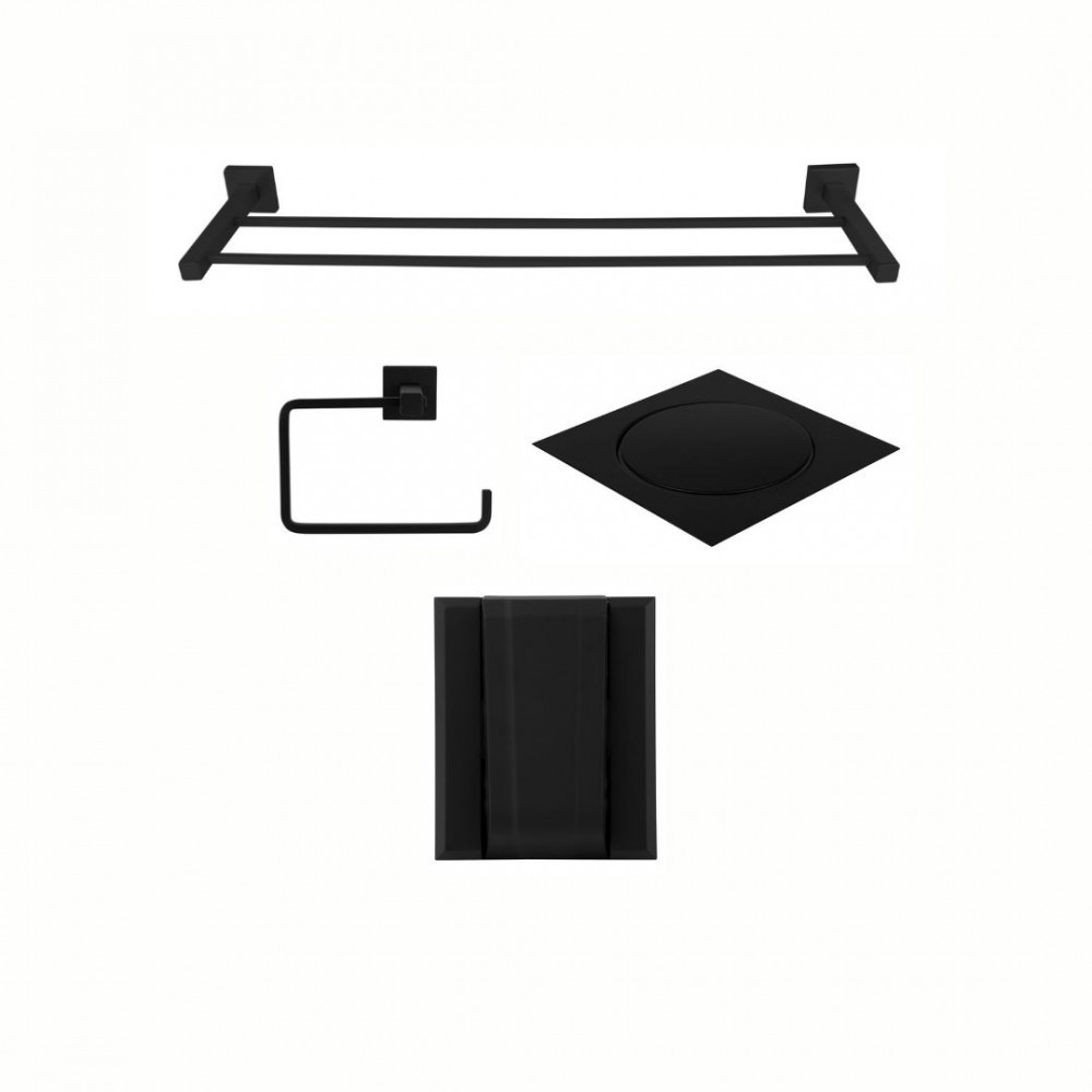KIT DE ACESSÓRIOS PARA BANHEIRO SQUARE BLACK