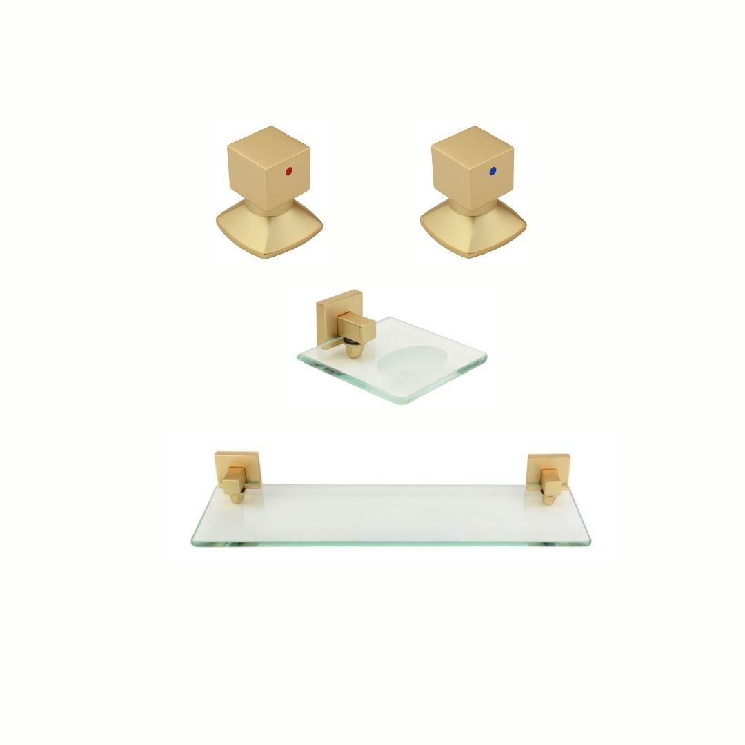 KIT DE ACESSÓRIOS PARA BANHEIRO SQUARE OURO FOSCO