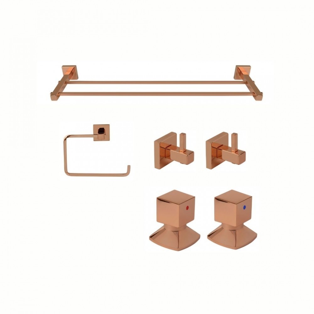 KIT DE ACESSÓRIOS PARA BANHEIRO SQUARE ROSE GOLD