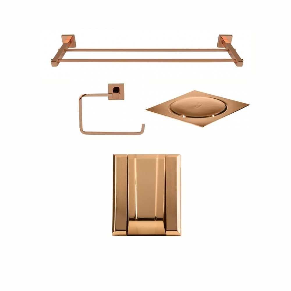 KIT DE ACESSÓRIOS PARA BANHEIRO SQUARE ROSE GOLD