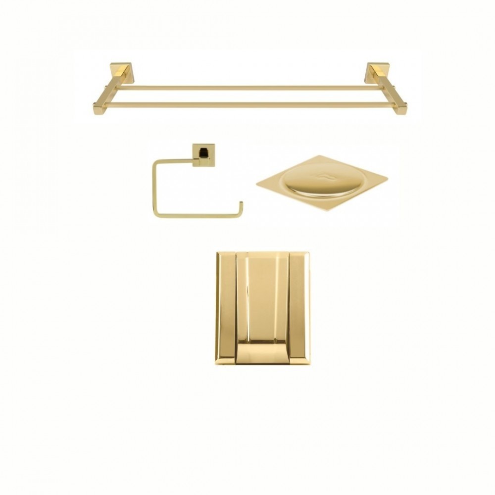 KIT DE ACESSÓRIOS PARA BANHEIRO SQUARE GOLD