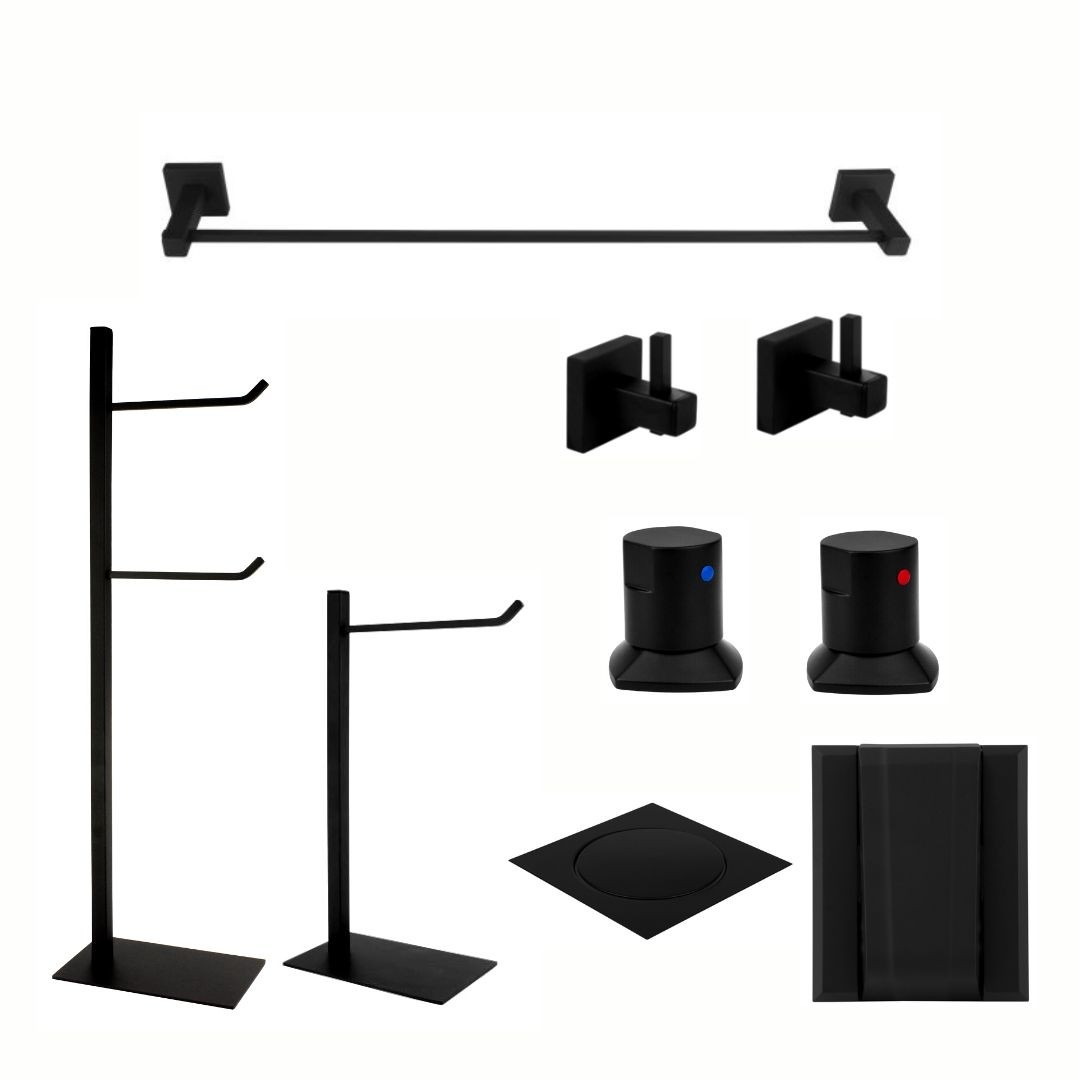 KIT DE ACESSÓRIOS PARA BANHEIRO SQUARE BLACK