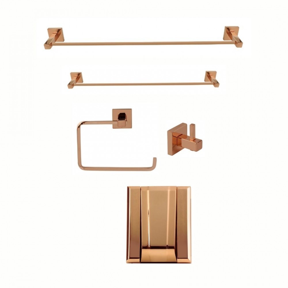 KIT DE ACESSÓRIOS PARA BANHEIRO SQUARE ROSE GOLD