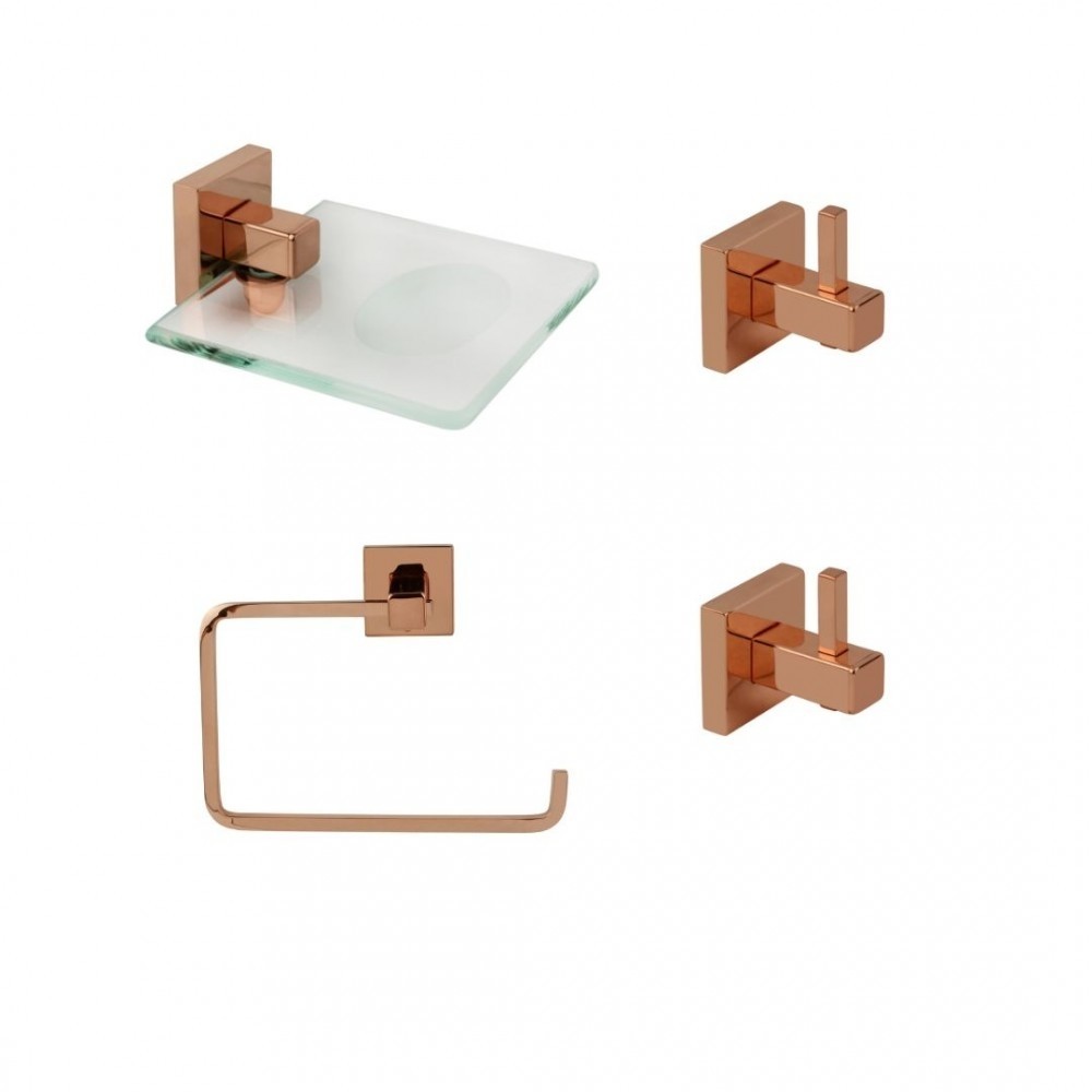 KIT DE ACESSÓRIOS PARA BANHEIRO INOX SQUARE ROSE GOLD