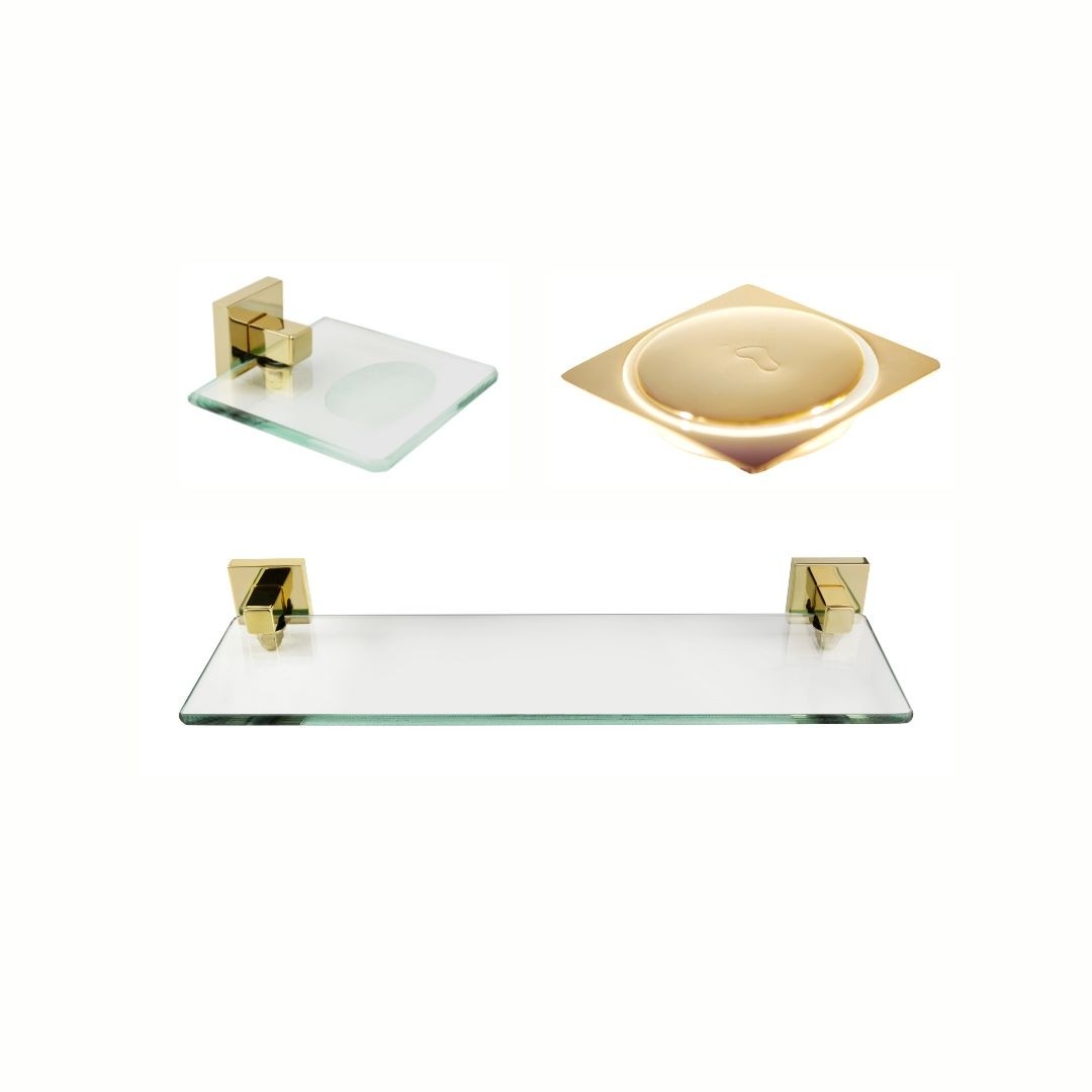 KIT DE ACESSÓRIOS PARA BANHEIRO SQUARE GOLD