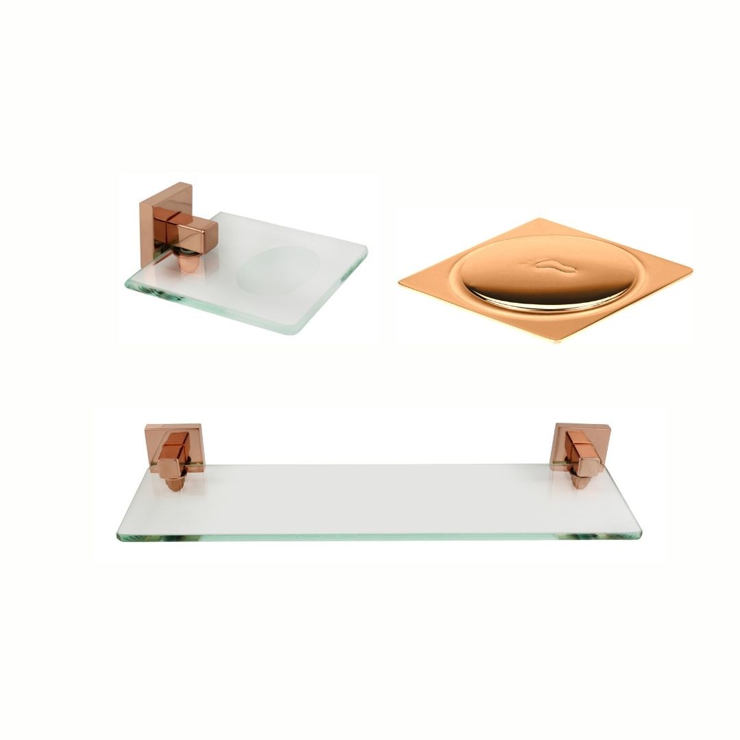 KIT DE ACESSÓRIOS PARA BANHEIRO INOX SQUARE ROSE GOLD