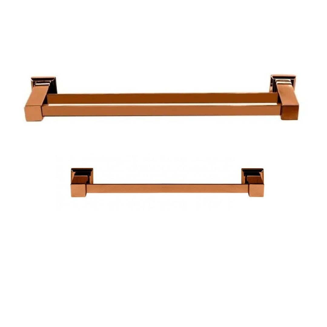 KIT PORTA TOALHA DE BANHO DUPLO E PORTA TOALHA DE ROSTO ROSE GOLD