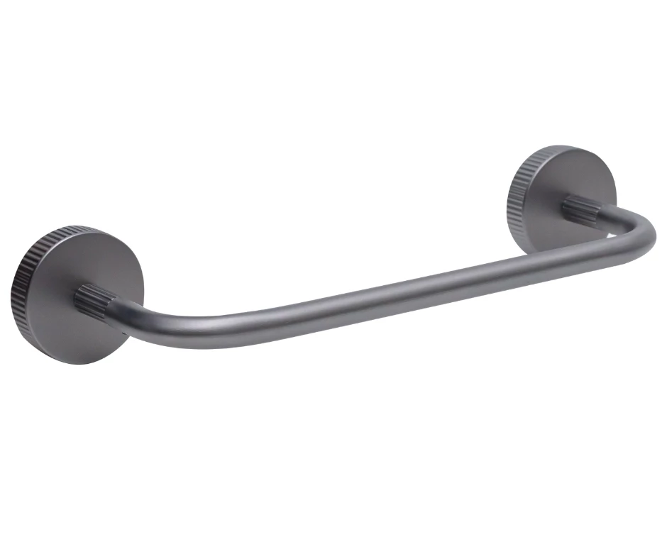 Porta toalha de rosto em aço inox 35cm. Linha Tex Grafite Escovado